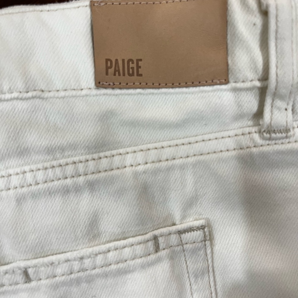 PAIGE Women's Frayed Hem White Jean Shorts - Picture 6 of 7